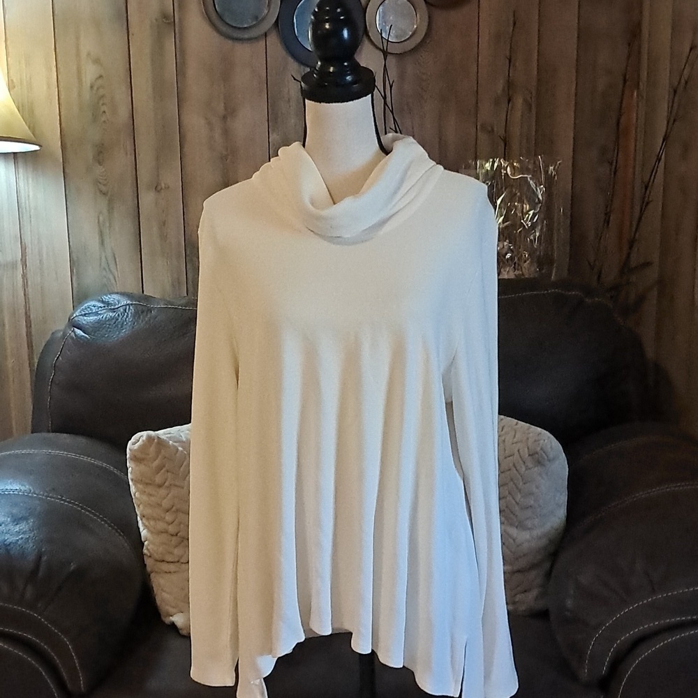 J Jill Wearever Casual Waffle Textured Cowl Neck Top NWOT Oversized Lagenlook